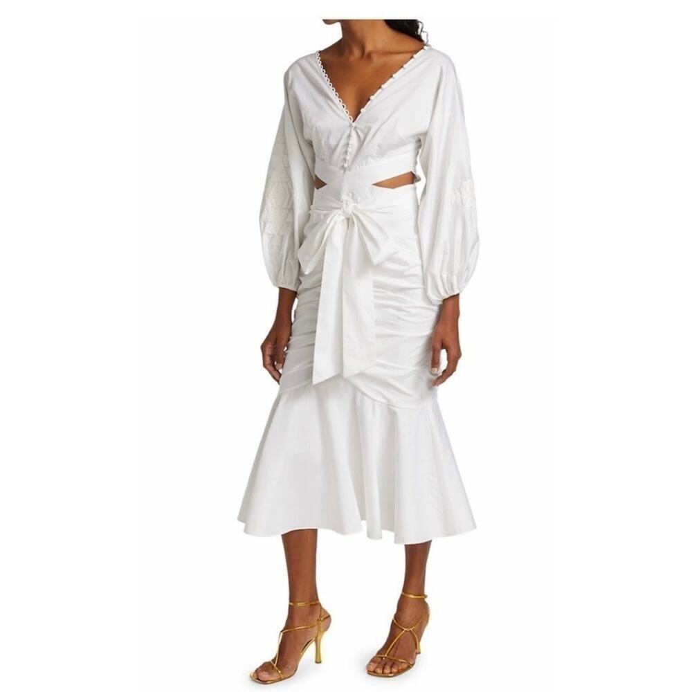 AMUR White Midi Cut Out Organic Cotton Dress Small Resort Designer Chic NWT - Picture 2 of 8